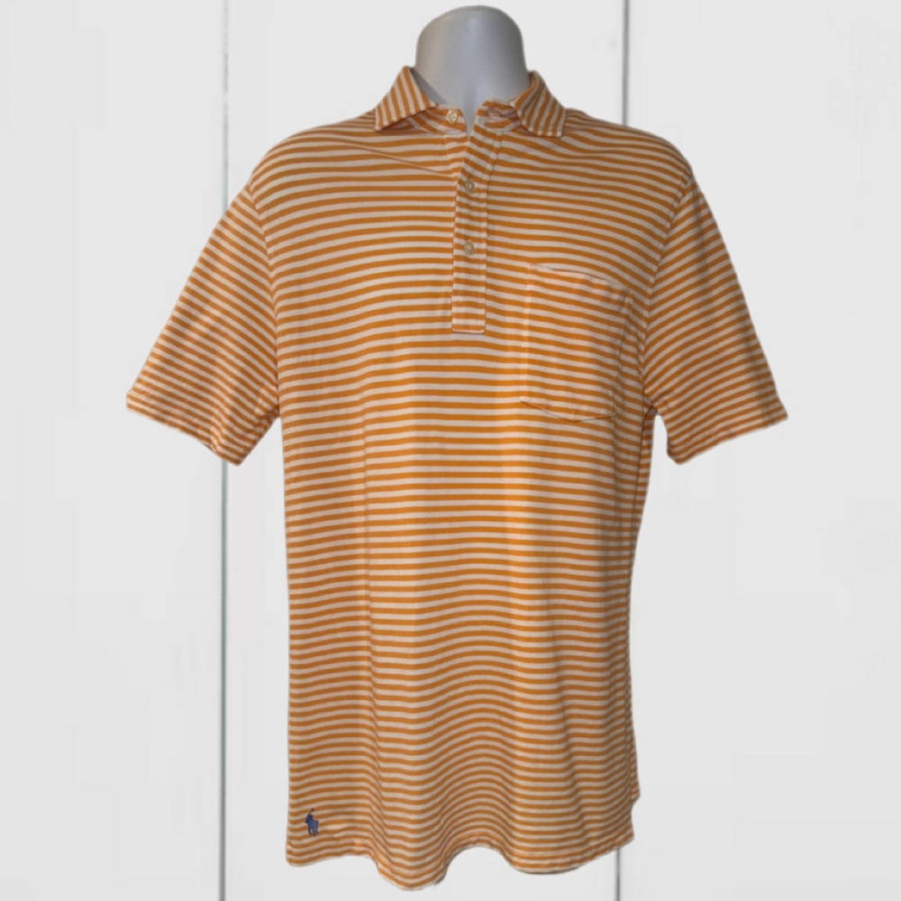 Ralph Lauren Polo Men’s Medium Classic Fit Featherweight Mesh OrangeWhite Stripe